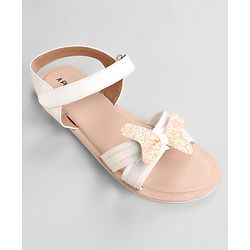 Pine Kids Solid Colored Velcro Closure Party Sandals with Bow - Golden