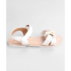 Pine Kids Solid Colored Velcro Closure Party Sandals with Bow - Golden