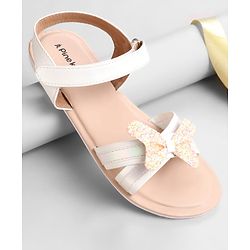 Pine Kids Solid Colored Velcro Closure Party Sandals with Bow - Golden