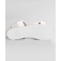 Pine Kids Solid Colored Velcro Closure Party Sandals with Bow - Golden
