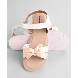 Pine Kids Solid Colored Velcro Closure Party Sandals with Bow - Golden