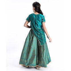 Pine Kids Woven Half Sleeves Lehenga Choli Set With Embroidered - Green