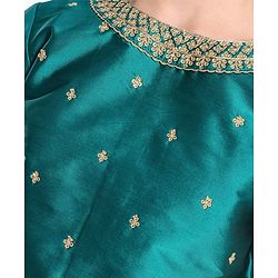 Pine Kids Woven Half Sleeves Lehenga Choli Set With Embroidered - Green