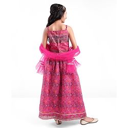 Pine Kids All Over Floral Printed Sleeveless Choli  Lehenga Set With Dupatta - Pink