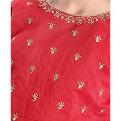 Pine Kids Half Sleeves Embroidered Choli & Lehenga Set- Red