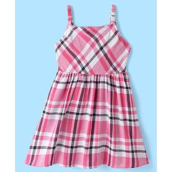 Pine Kids Checks Pattern Frock with Elasticated Strap & Turtle Neck Full Sleeves Rib Top - Multicolor