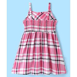 Pine Kids Checks Pattern Frock with Elasticated Strap & Turtle Neck Full Sleeves Rib Top - Multicolor