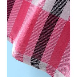 Pine Kids Checks Pattern Frock with Elasticated Strap & Turtle Neck Full Sleeves Rib Top - Multicolor