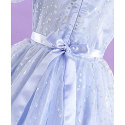Pine Kids Half Puff Sleeves Party Wear Frock with Foil Print Detailing - Light Blue