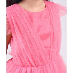 Pine Kids Shimmered Pleated Half Sleeves Tiered Party Wear Dress- Pink