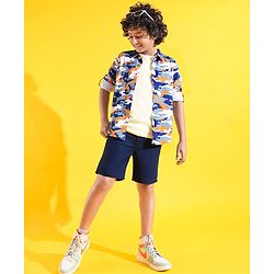 Pine Kids 100% Cotton Knit Full Sleeves Roll Up Shirt Camouflage Printed - Blue