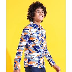 Pine Kids 100% Cotton Knit Full Sleeves Roll Up Shirt Camouflage Printed - Blue