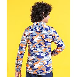 Pine Kids 100% Cotton Knit Full Sleeves Roll Up Shirt Camouflage Printed - Blue