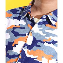 Pine Kids 100% Cotton Knit Full Sleeves Roll Up Shirt Camouflage Printed - Blue