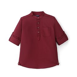 Pine Kids Full Sleeves Roll Up Kurta Shirt Solid Color - Red