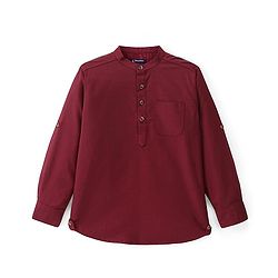 Pine Kids Full Sleeves Roll Up Kurta Shirt Solid Color - Red