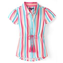 Pine Kids Woven Half Sleeves Shirt & Leggings Striped - Pink
