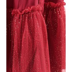 Pine Kids Woven Full Sleeves Button Up Tiered Solid Color Dress - Red