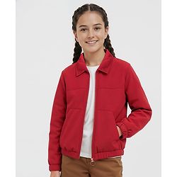 Pine Kids Cotton Full Sleeves Corduroy Bomber Jacket Solid Colour - Red