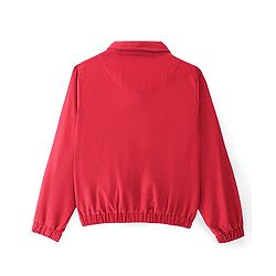 Pine Kids Cotton Full Sleeves Corduroy Bomber Jacket Solid Colour - Red