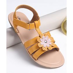 Pine Kids Sandals with Velcro Closure Flower Applique- Yellow