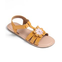 Pine Kids Sandals with Velcro Closure Flower Applique- Yellow