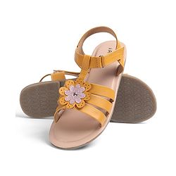 Pine Kids Sandals with Velcro Closure Flower Applique- Yellow