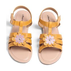Pine Kids Sandals with Velcro Closure Flower Applique- Yellow