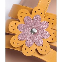 Pine Kids Sandals with Velcro Closure Flower Applique- Yellow