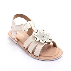 Pine Kids Sandals with Velcro Closure Flower Applique- White