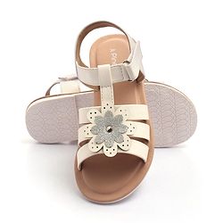 Pine Kids Sandals with Velcro Closure Flower Applique- White