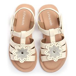 Pine Kids Sandals with Velcro Closure Flower Applique- White