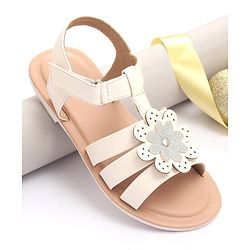 Pine Kids Sandals with Velcro Closure Flower Applique- White