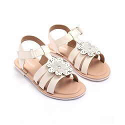 Pine Kids Sandals with Velcro Closure Flower Applique- White