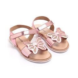 Pine Kids Velcro Closure Sandals with Butterfly Applique - Pink