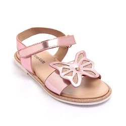 Pine Kids Velcro Closure Sandals with Butterfly Applique - Pink