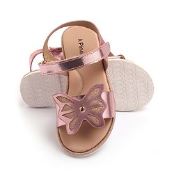Pine Kids Velcro Closure Sandals with Butterfly Applique - Pink