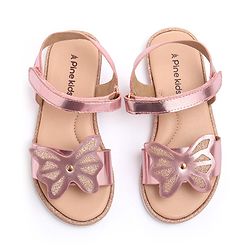 Pine Kids Velcro Closure Sandals with Butterfly Applique - Pink