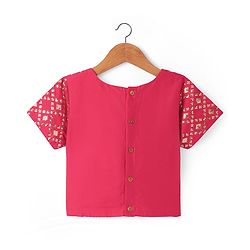 Pine Kids Woven Sequin Embroidered Half Sleeves Choli Lehenga Set with Dupatta - Pink