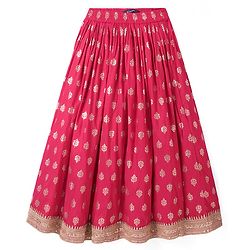 Pine Kids Woven Sequin Embroidered Half Sleeves Choli Lehenga Set with Dupatta - Pink