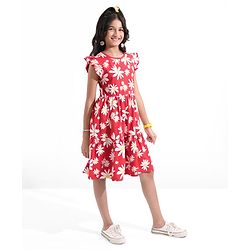 Pine Kids All Over Floral Printed Cap Sleeves Frock - Bittersweet
