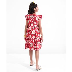 Pine Kids All Over Floral Printed Cap Sleeves Frock - Bittersweet