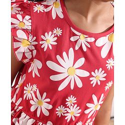 Pine Kids All Over Floral Printed Cap Sleeves Frock - Bittersweet