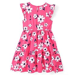 Pine Kids 100% Cotton Knit Frill Sleeves Floral Print Dress - Pink