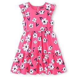 Pine Kids 100% Cotton Knit Frill Sleeves Floral Print Dress - Pink