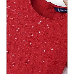 Pine Kids Half Sleeves All Over Embroidered Lehenga Choli Set With Dupatta - Red