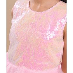 Pine Kids Sleeveless Party Wear Flared Frock with Sequence Detailing - Pink