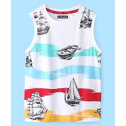 Pine Kids 100% Cotton Knit Sleeveless T-Shirt Ship Print - Snow White