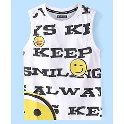 Pine Kids 100% Cotton Sleeveless T-Shirt with Text Print - Snow White
