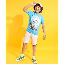 Pine Kids Cotton Knit Half Sleeves T-Shirts Beach Print- Blue